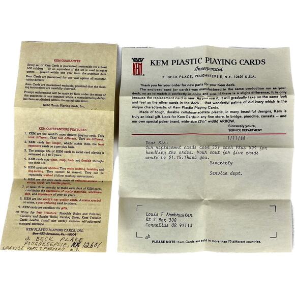 Vintage Kem Plastic Playing Cards ARABESQUE 2 Decks Washable USA Instructions - Picture 3 of 4